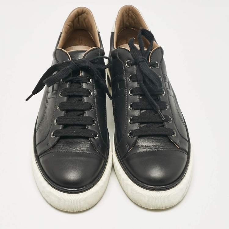 Pre Owned Hermes Black Leather Quicker Low Top Sneakers Size 39.5