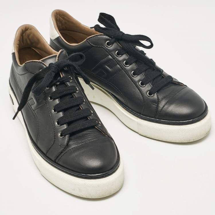 Pre Owned Hermes Black Leather Quicker Low Top Sneakers Size 39.5