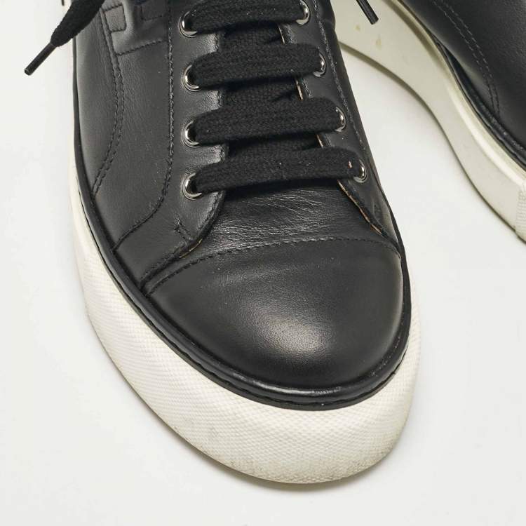 Pre Owned Hermes Black Leather Quicker Low Top Sneakers Size 39.5