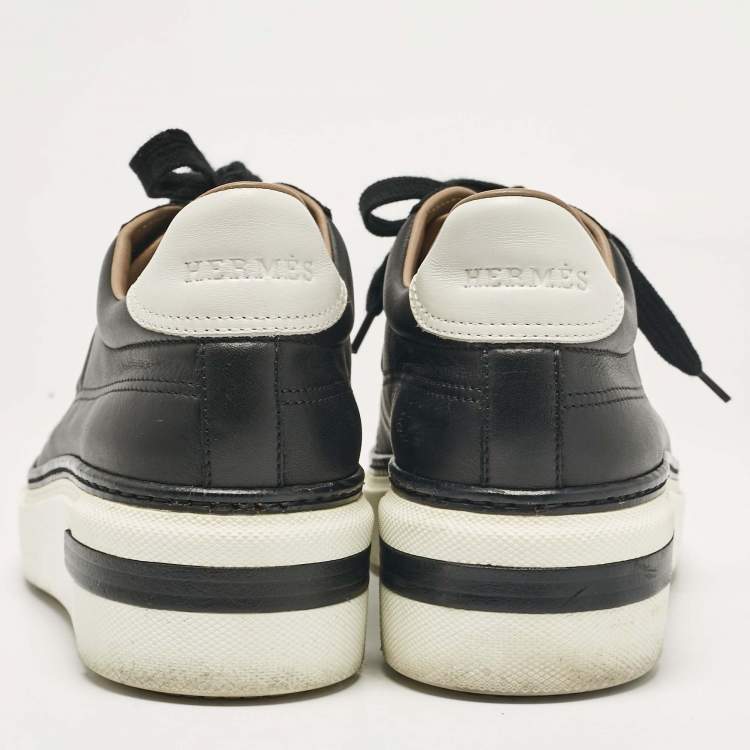 Pre Owned Hermes Black Leather Quicker Low Top Sneakers Size 39.5