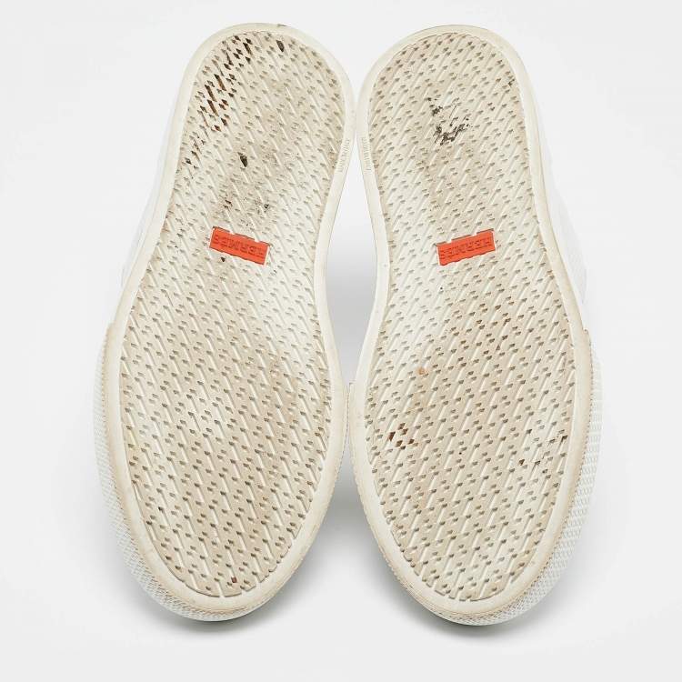 Pre Owned Hermes White Leather Daydream High Top Sneakers Size 38.5