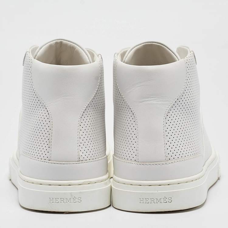 Pre Owned Hermes White Leather Daydream High Top Sneakers Size 38.5