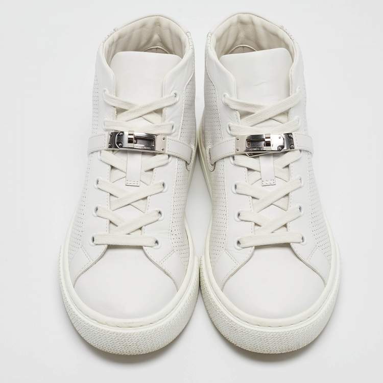 Pre Owned Hermes White Leather Daydream High Top Sneakers Size 38.5