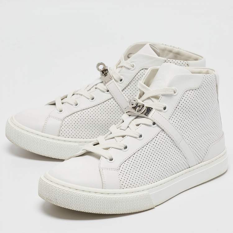 Pre Owned Hermes White Leather Daydream High Top Sneakers Size 38.5