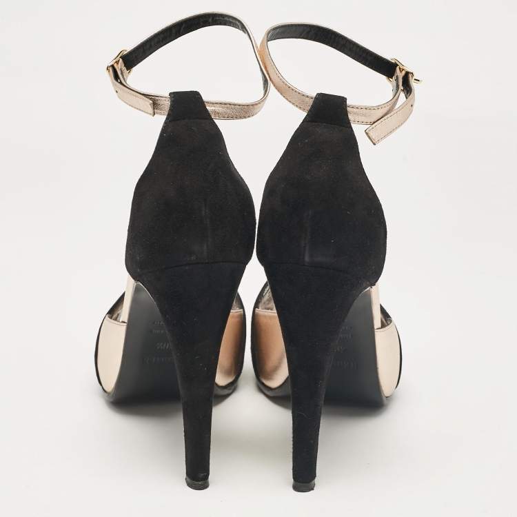 Pre Owned Hermes Black Leather and Suede Premiere 70 Ankle Strap Sandals Size 40.5