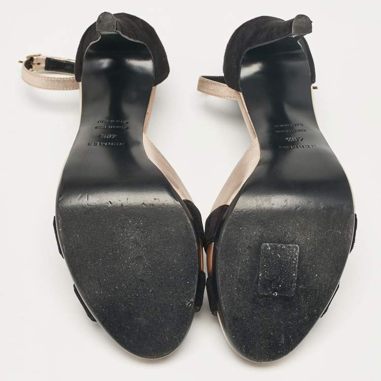 Pre Owned Hermes Black Leather and Suede Premiere 70 Ankle Strap Sandals Size 40.5