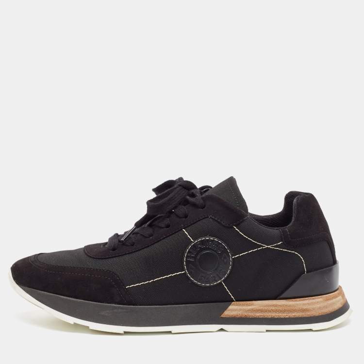 Pre Owned Hermes Black Suede and Drive Lace Up Sneakers Size 38