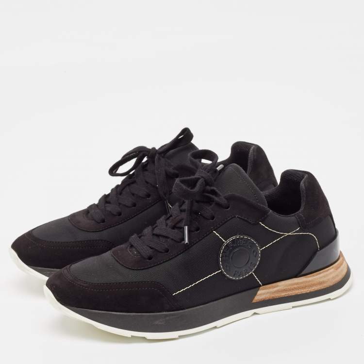 Pre Owned Hermes Black Suede and Drive Lace Up Sneakers Size 38