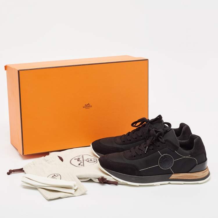 Pre Owned Hermes Black Suede and Drive Lace Up Sneakers Size 38