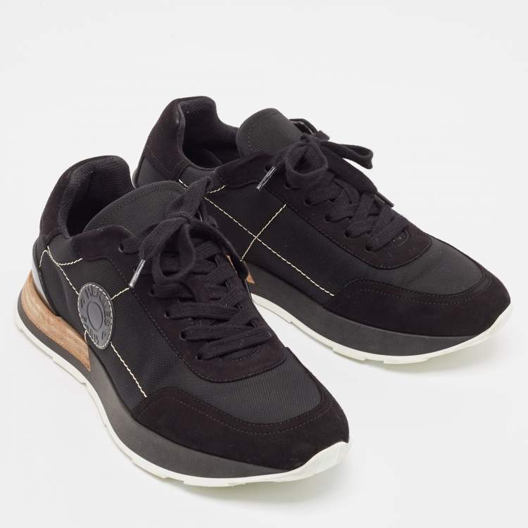 Pre Owned Hermes Black Suede and Drive Lace Up Sneakers Size 38
