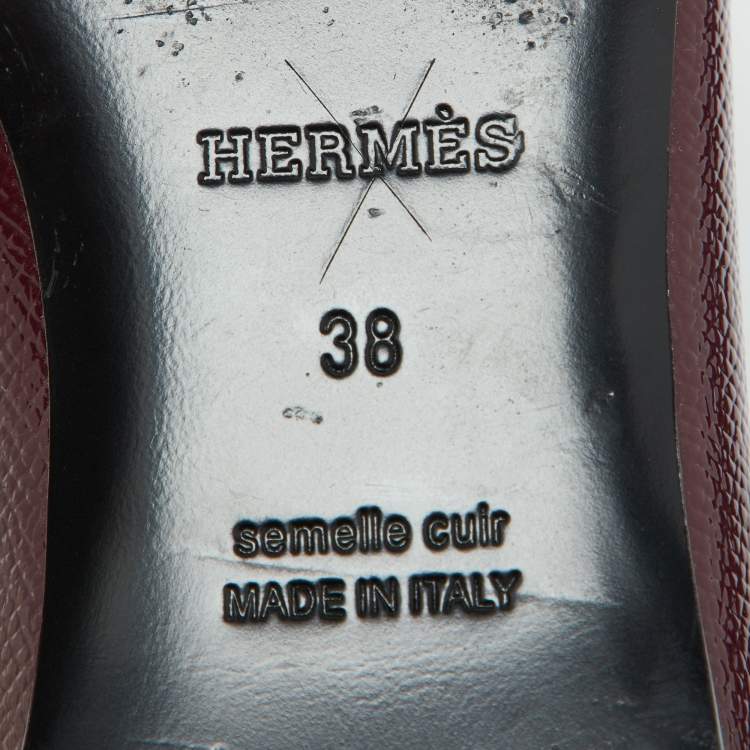 Pre Owned Hermes Burgundy Patent Leather Laura Ballet Flats Size 38
