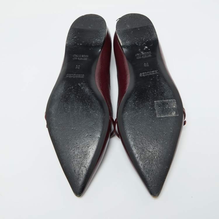 Pre Owned Hermes Burgundy Patent Leather Laura Ballet Flats Size 38