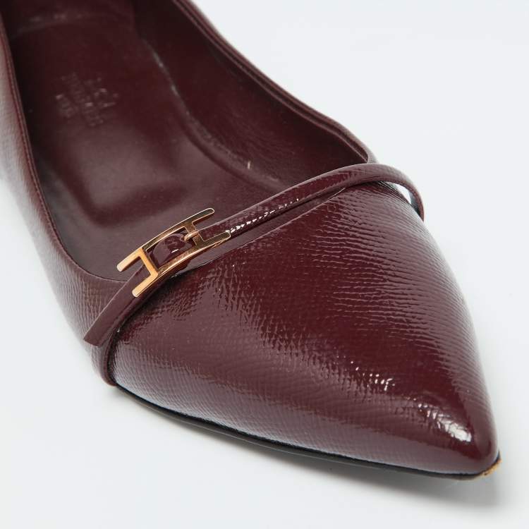 Pre Owned Hermes Burgundy Patent Leather Laura Ballet Flats Size 38