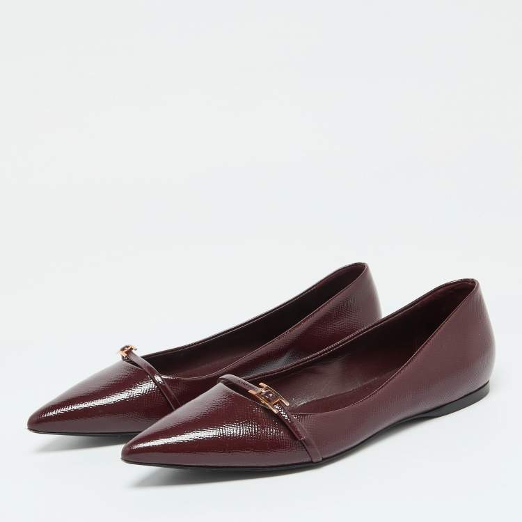 Pre Owned Hermes Burgundy Patent Leather Laura Ballet Flats Size 38