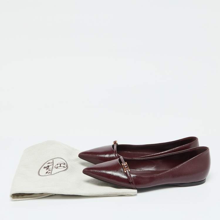 Pre Owned Hermes Burgundy Patent Leather Laura Ballet Flats Size 38