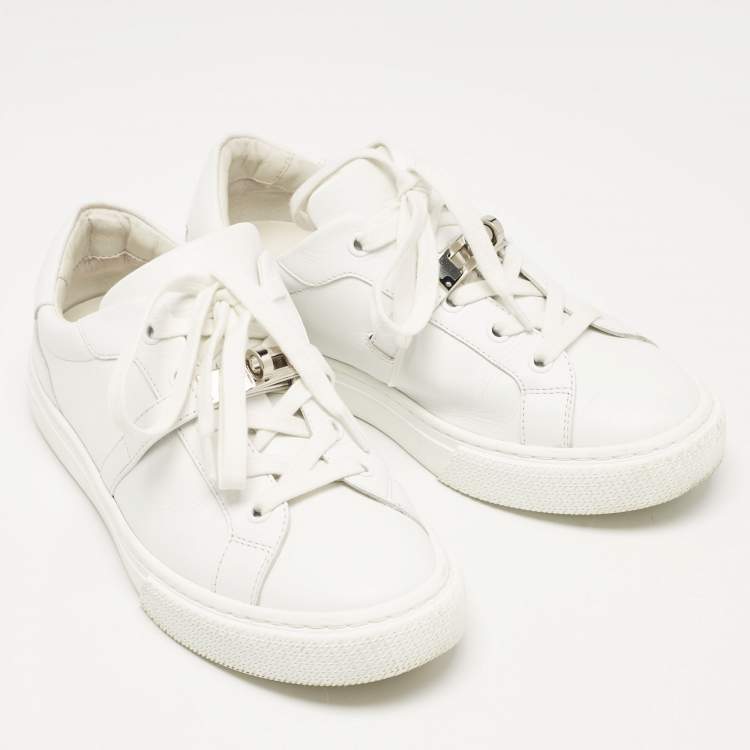Pre Owned Hermes White Leather Day Sneakers Size 36
