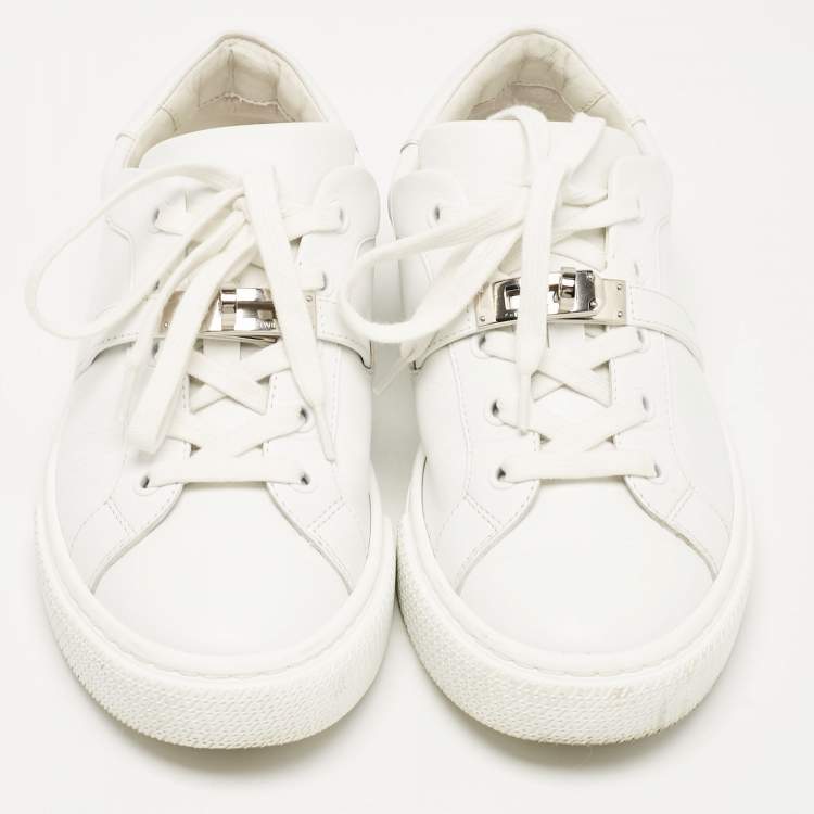 Pre Owned Hermes White Leather Day Sneakers Size 36