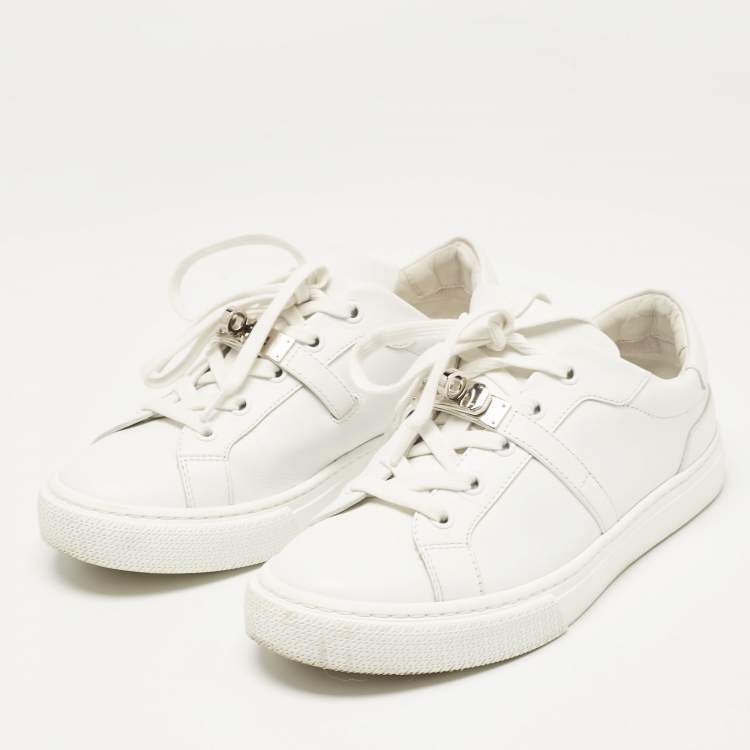 Pre Owned Hermes White Leather Day Sneakers Size 36