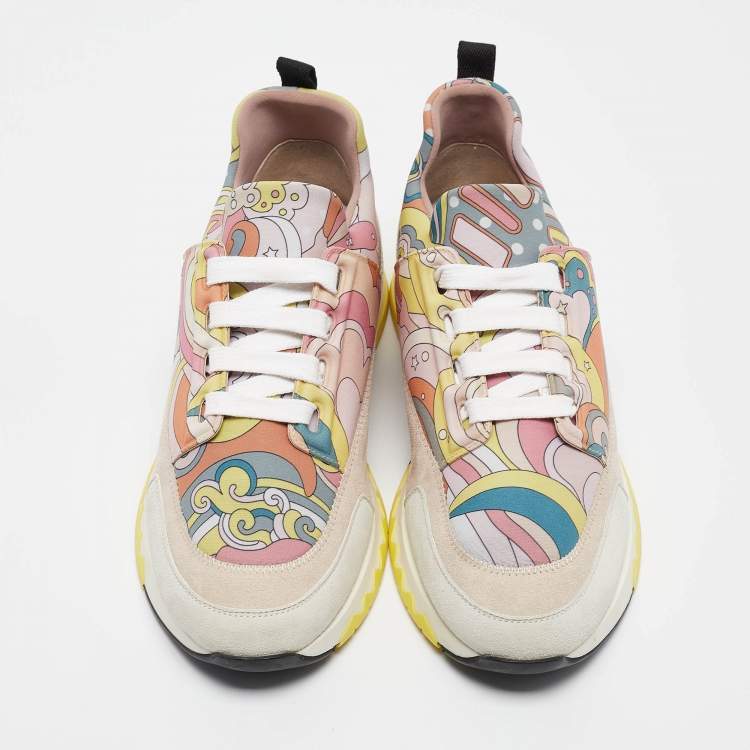 Pre Owned Hermes Multicolor Neoprene Suede Stadium Lace Up Sneakers Size 39