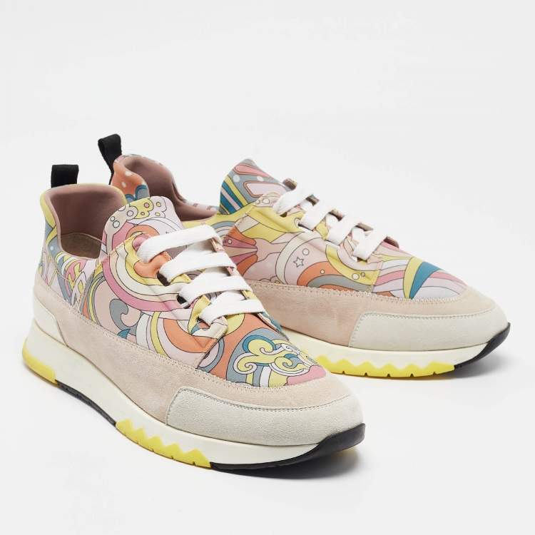 Pre Owned Hermes Multicolor Neoprene Suede Stadium Lace Up Sneakers Size 39