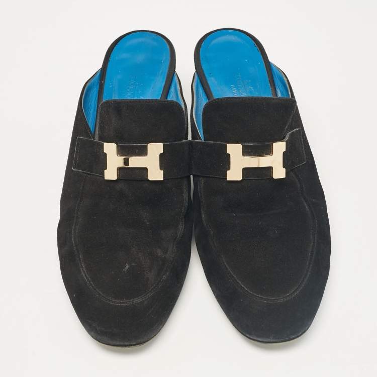 Pre Owned Hermes Black Suede Paradis Mules Size 39.5