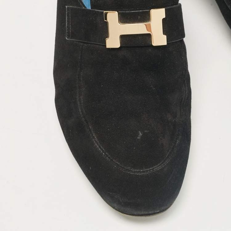 Pre Owned Hermes Black Suede Paradis Mules Size 39.5