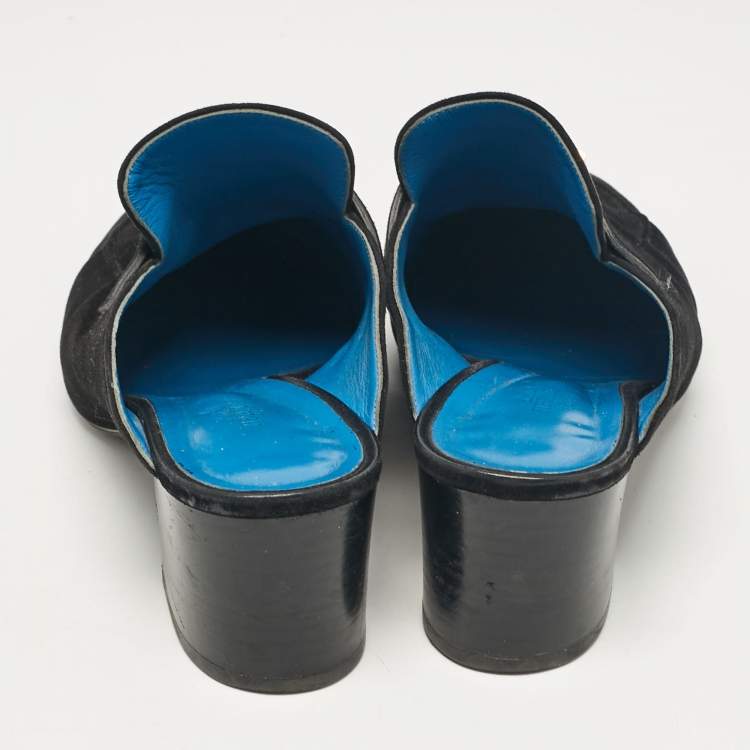 Pre Owned Hermes Black Suede Paradis Mules Size 39.5