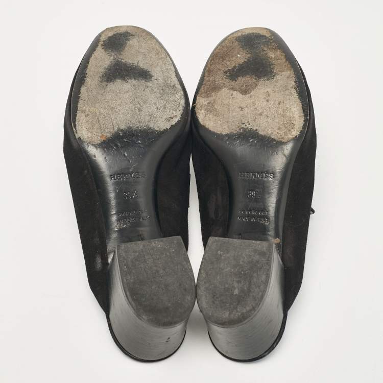 Pre Owned Hermes Black Suede Paradis Mules Size 39.5