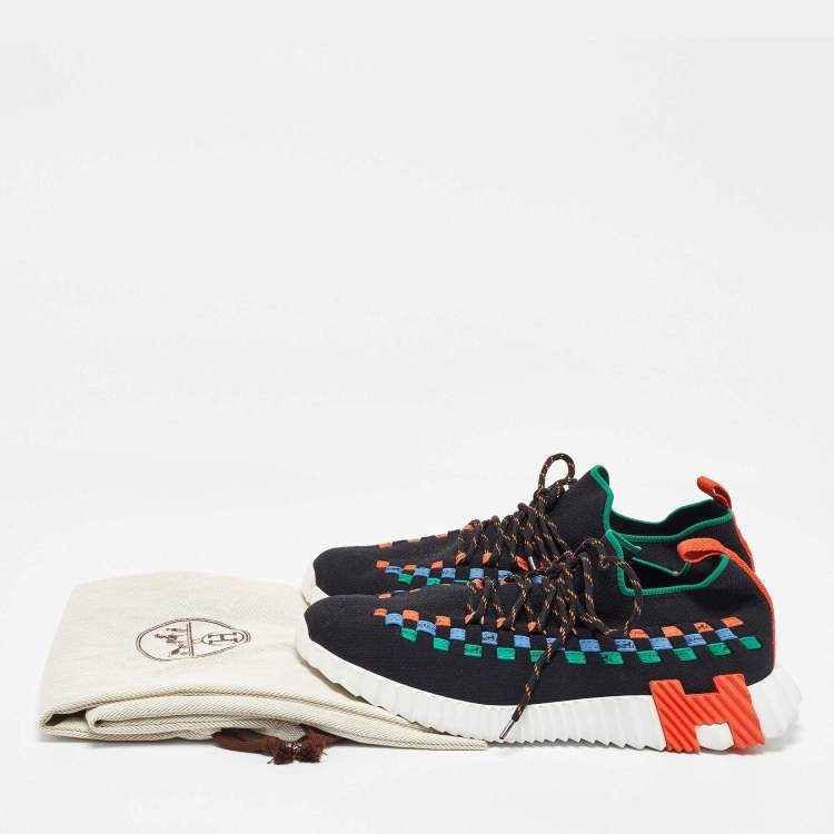 Pre Owned Hermes Multicolor Knit Fabric Flex Sneakers Size 41.5