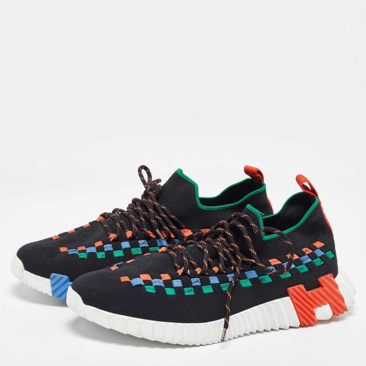 Pre Owned Hermes Multicolor Knit Fabric Flex Sneakers Size 41.5