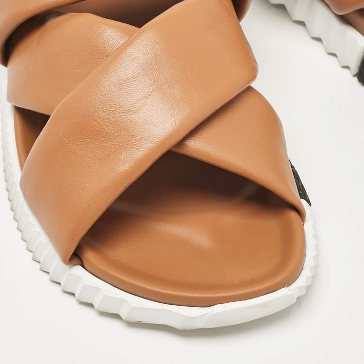 مملوكة مسبقًا Hermes Brown Leather Electric Ankle Strap Sandals Size 38.5
