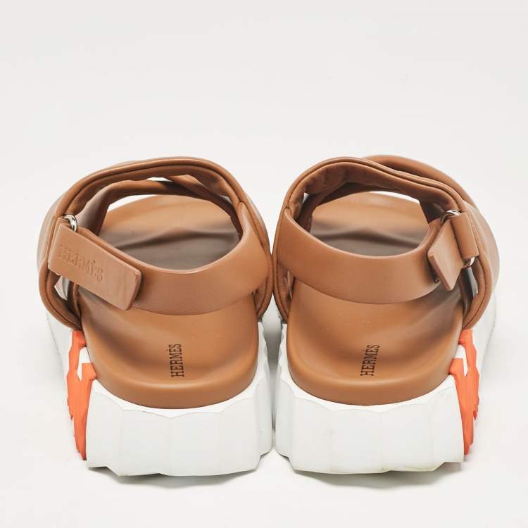 مملوكة مسبقًا Hermes Brown Leather Electric Ankle Strap Sandals Size 38.5