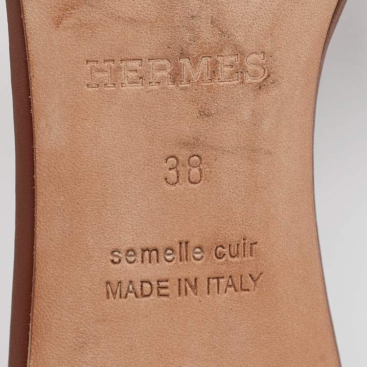Pre Owned Hermes Brown Leather Oasis Slide Sandals Size 38