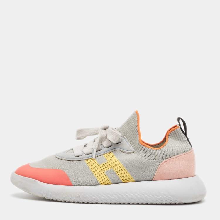 Pre Owned Hermes Multicolor Suede and Fabric Crew Lace Up Sneakers Size 38