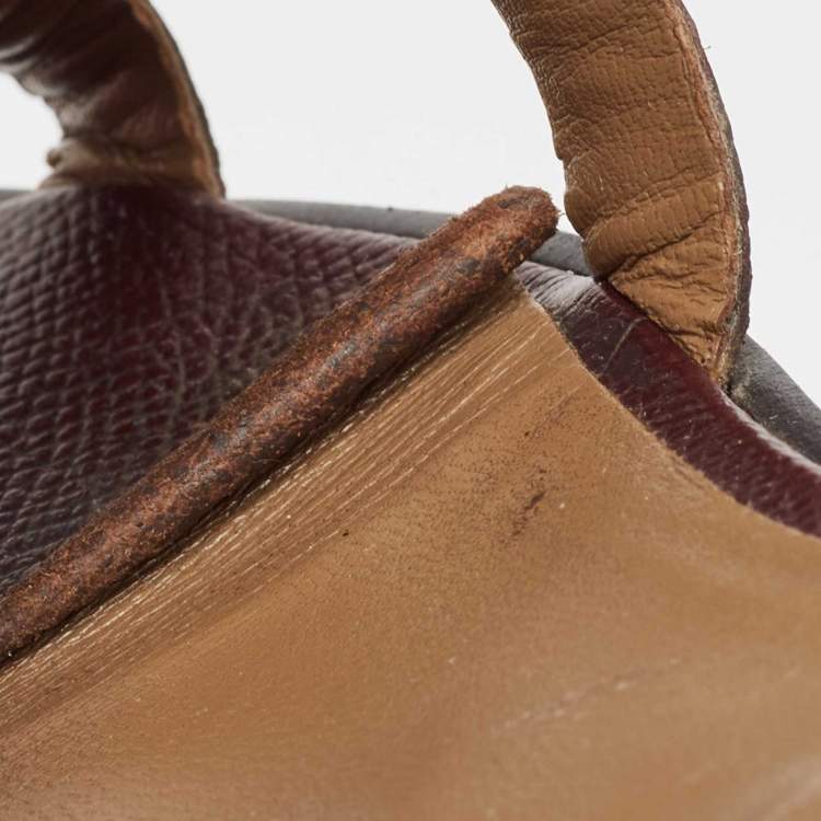 Pre Owned Hermes Burgundy Leather Omaha Flat Slides Size 39