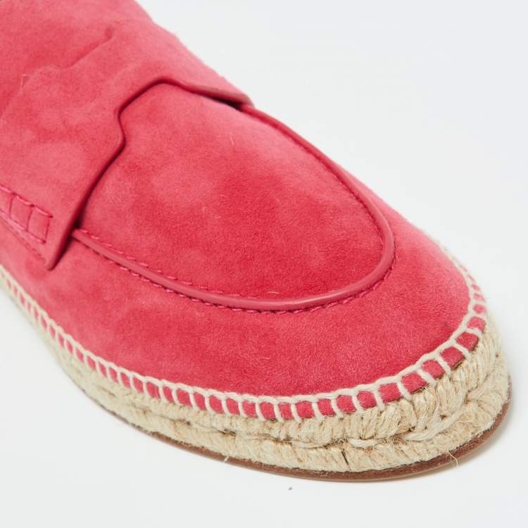 Pre Owned Hermes Hot Pink Suede Trip Espadrille Flats Size 41