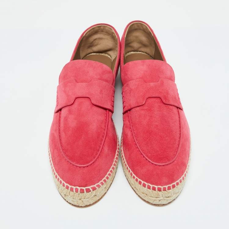Pre Owned Hermes Hot Pink Suede Trip Espadrille Flats Size 41