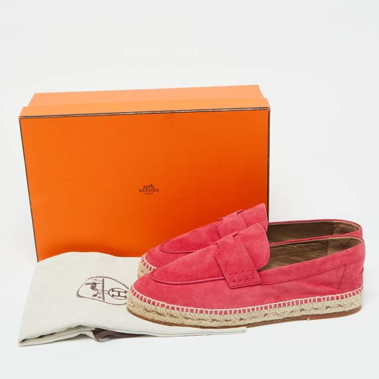 Pre Owned Hermes Hot Pink Suede Trip Espadrille Flats Size 41