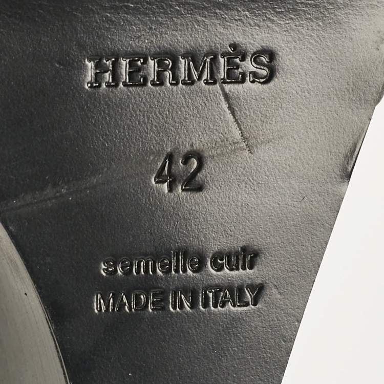 Pre Owned Hermes Black Leather Legend Wedge Sandals Size 42