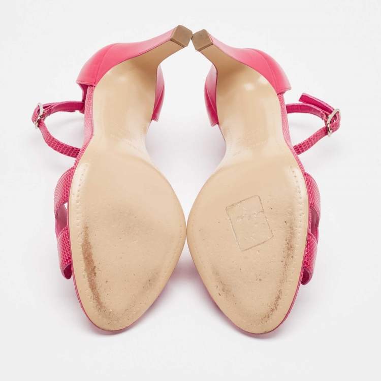 Pre Owned Hermes Pink Lizard and Leather Premiere Sandals Size 37.5