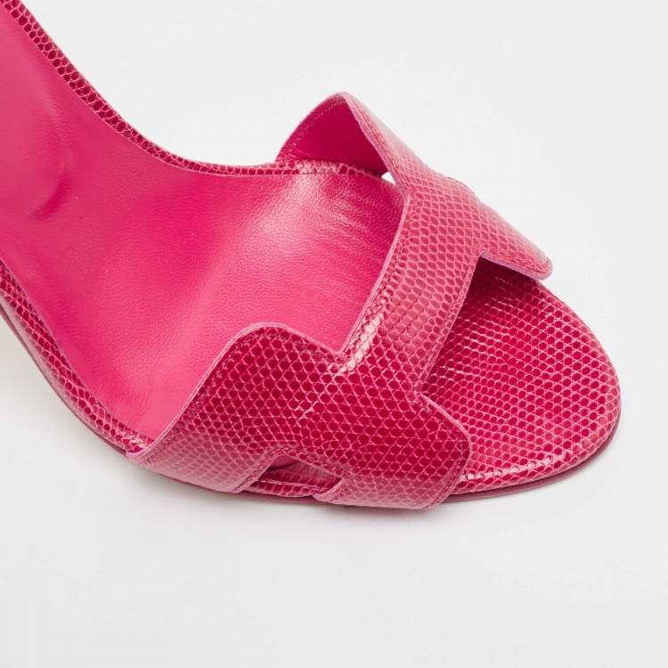 Pre Owned Hermes Pink Lizard and Leather Premiere Sandals Size 37.5