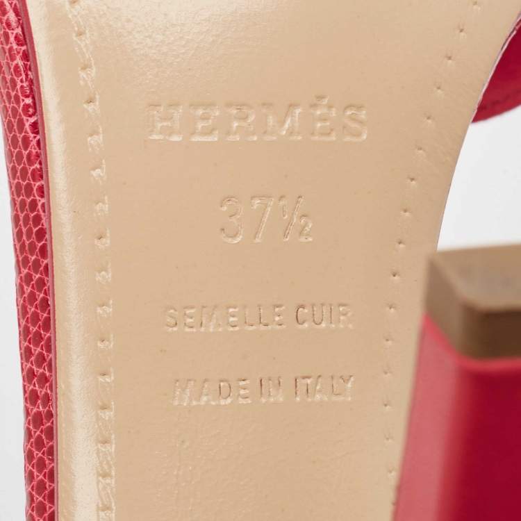 Pre Owned Hermes Pink Lizard and Leather Premiere Sandals Size 37.5