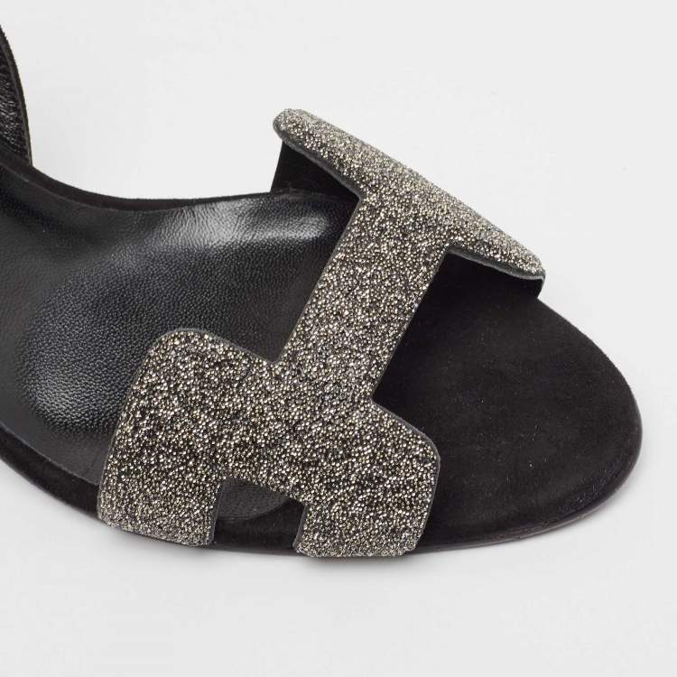 Pre Owned Hermes Black Suede Night Slingback Sandals Size 37.5