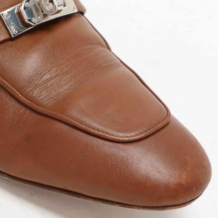 Pre Owned Hermes Brown Leather Oz Mules Size 38