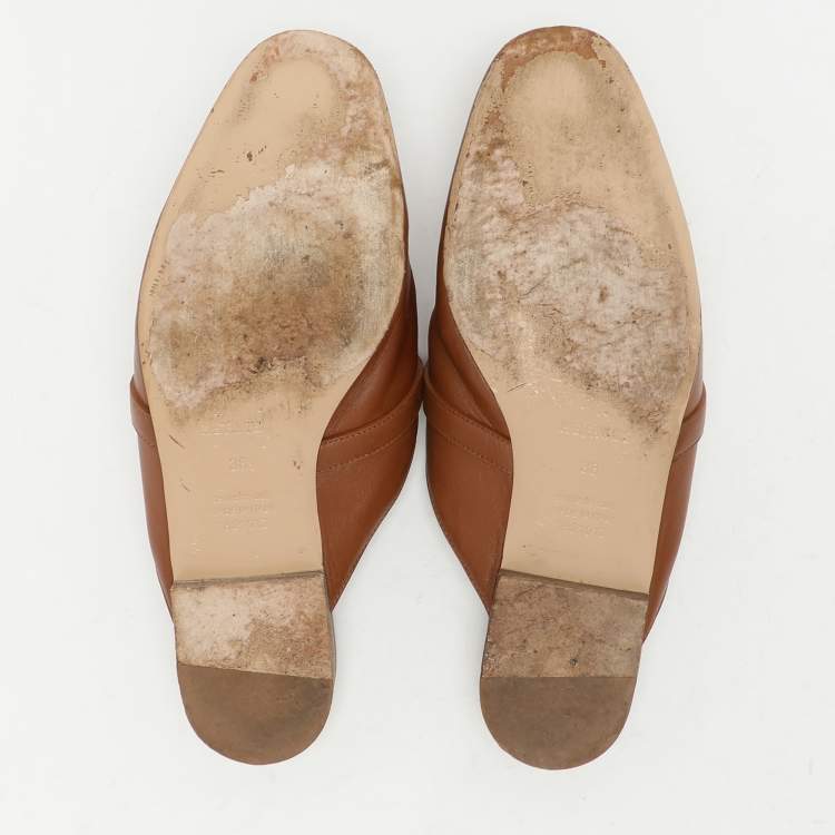 Pre Owned Hermes Brown Leather Oz Mules Size 38