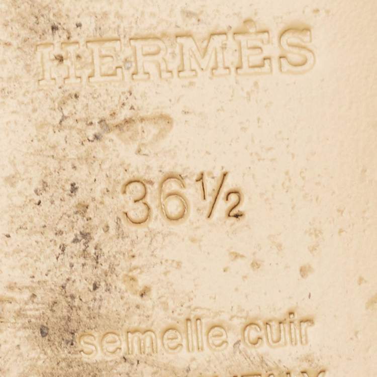 Pre Owned Hermes Tan Leather Chaine D'ancre Flat Slides Size 36.5