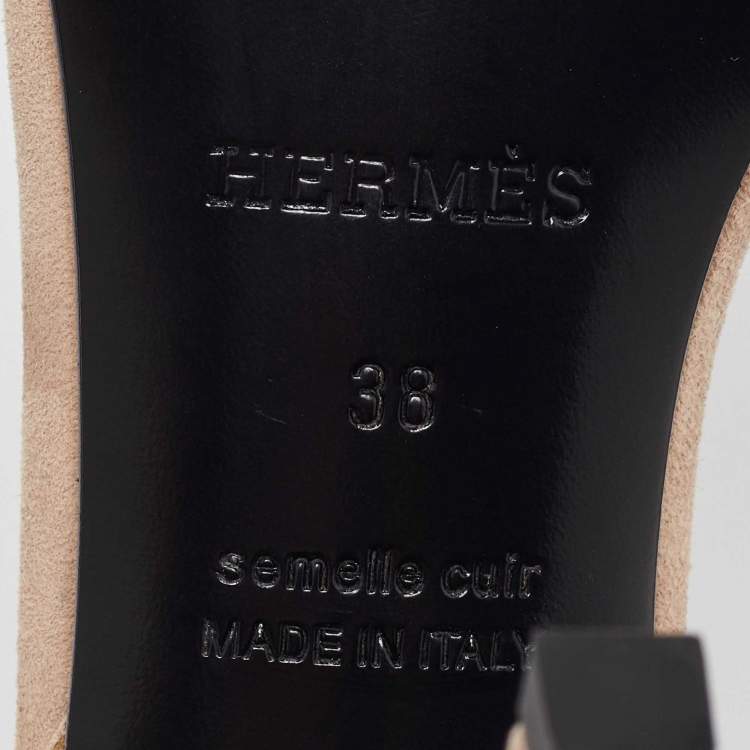 Pre Owned Hermes Silver Leather and Suede Gala 105 Slingback Sandals Size 38