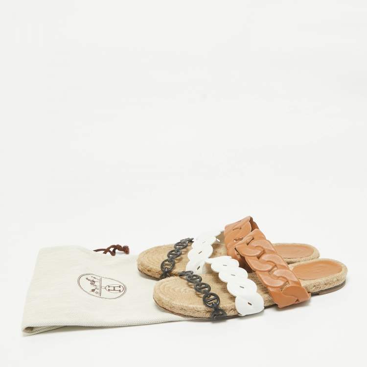 Pre Owned Hermes Tricolor Leather Gwen Slides Size 39