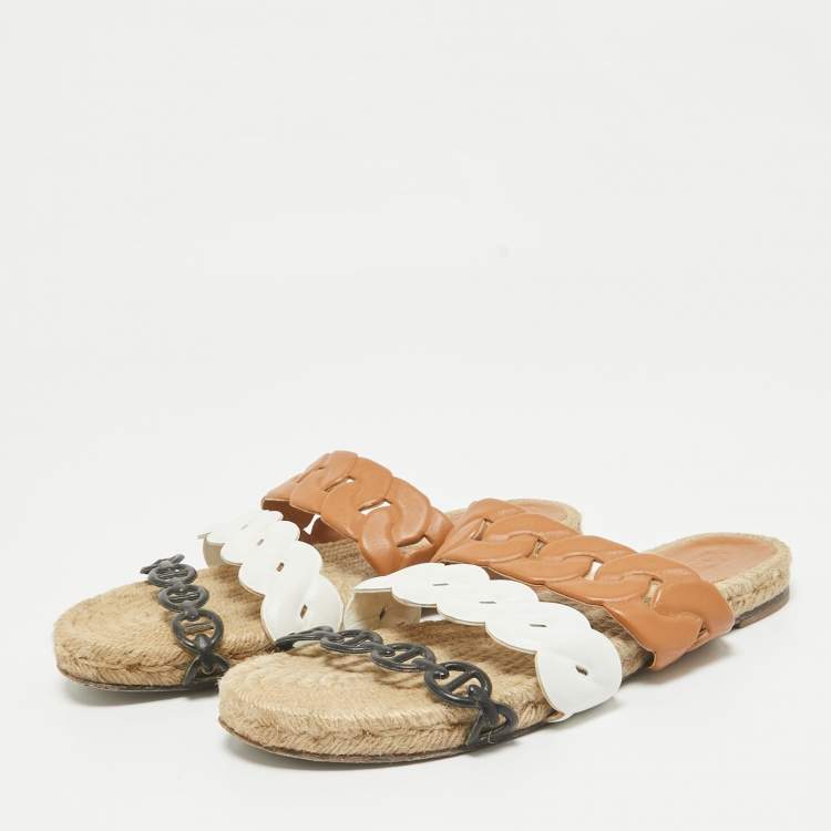 Pre Owned Hermes Tricolor Leather Gwen Slides Size 39