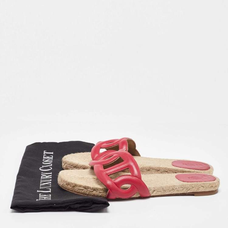 Pre Owned Hermes Pink Leather Famosa Espadrille Flats Size 39